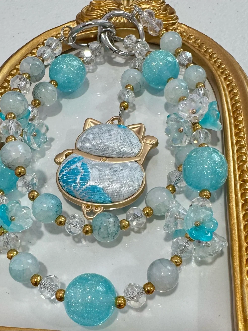 New  Turquoise Lucky Japanese Cat Charm Phone Case Strap